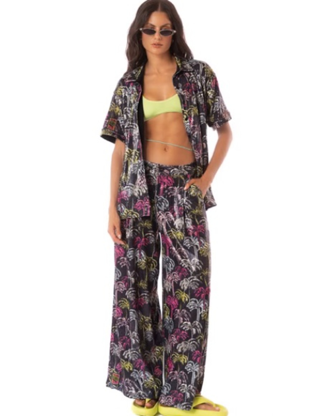 Neon Palmery Salome Pant - Black with Neon Palm Print